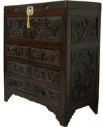 Early 20th Century Chinoiserie Carved Camphor Wood Batchelor's Chest