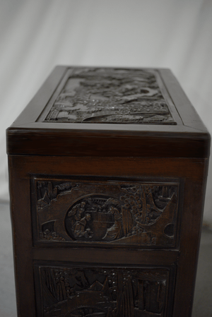 Early 20th Century Chinoiserie Carved Camphor Wood Batchelor's Chest