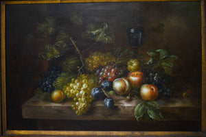 Mid Century Still Life Portrait of Fruit Signed L. Martin Framed 51 x 39inches