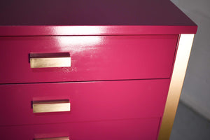 Mid Century Art Deco Style Chests in Framboise and Gold Newly Painted-A Pair