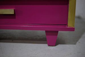 Mid Century Art Deco Style Chests in Framboise and Gold Newly Painted-A Pair