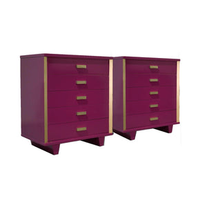 Mid Century Art Deco Style Chests in Framboise and Gold Newly Painted-A Pair