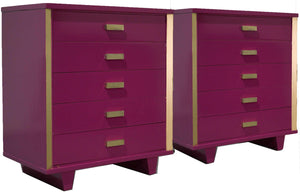 Mid Century Art Deco Style Chests in Framboise and Gold Newly Painted-A Pair