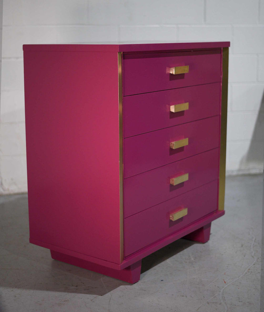 Mid Century Art Deco Style Chests in Framboise and Gold Newly Painted-A Pair