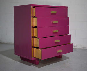 Mid Century Art Deco Style Chests in Framboise and Gold Newly Painted-A Pair