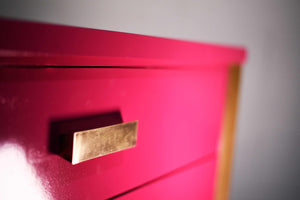 Mid Century Art Deco Style Chests in Framboise and Gold Newly Painted-A Pair