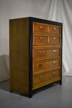 Vintage Chinoiserie Highboy Dresser by Thomasville Two Tone Black & Wood