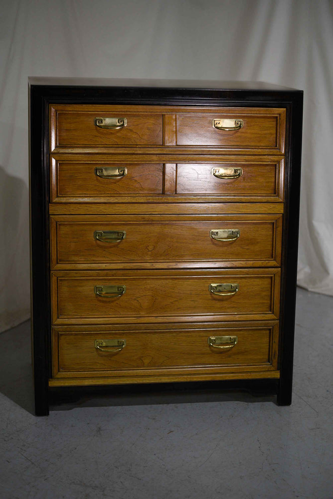 Vintage Chinoiserie Highboy Dresser by Thomasville Two Tone Black & Wood