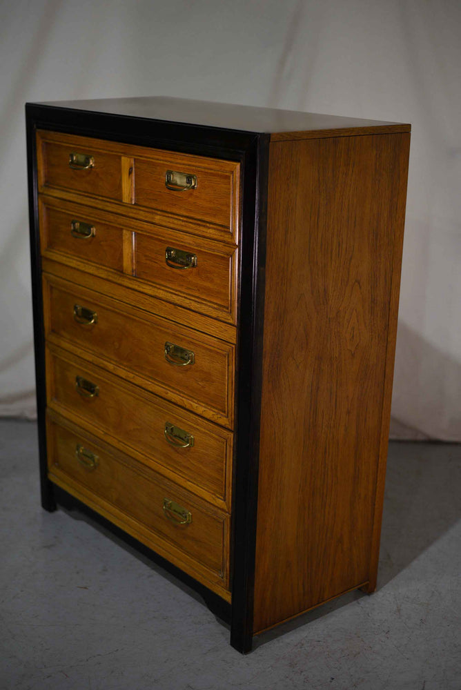 Vintage Chinoiserie Highboy Dresser by Thomasville Two Tone Black & Wood