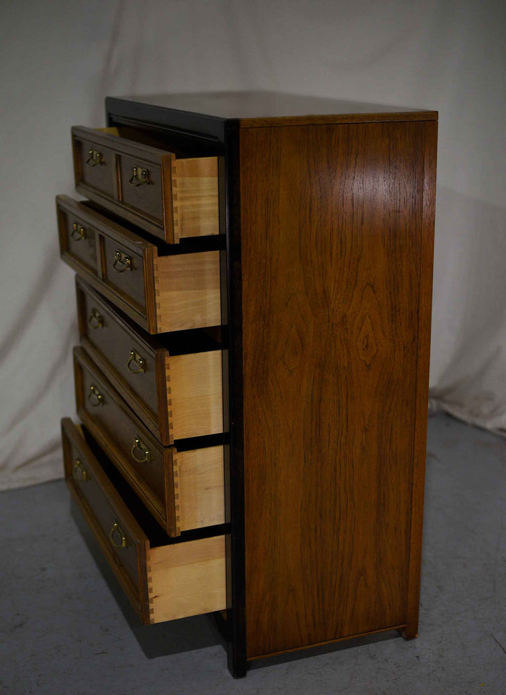 Vintage Chinoiserie Highboy Dresser by Thomasville Two Tone Black & Wood