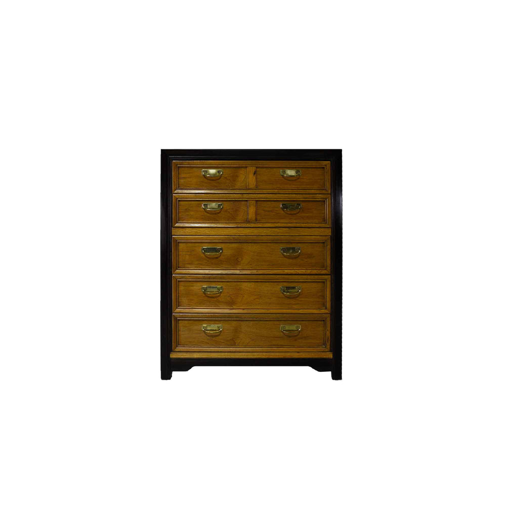 Vintage Chinoiserie Highboy Dresser by Thomasville Two Tone Black & Wood