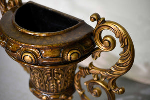 Vintage Contemporary Classical Urn Amphora Decorative Bronze Effect Planters - A Pair