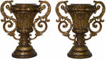 Vintage Contemporary Classical Urn Amphora Decorative Bronze Effect Planters - A Pair
