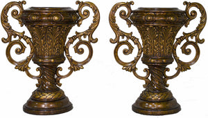 Vintage Contemporary Classical Urn Amphora Decorative Bronze Effect Planters - A Pair