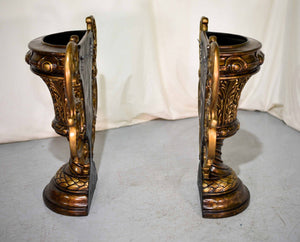Vintage Contemporary Classical Urn Amphora Decorative Bronze Effect Planters - A Pair