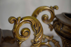 Vintage Contemporary Classical Urn Amphora Decorative Bronze Effect Planters - A Pair