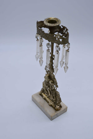 Vintage Marble Bronze 2 Piece Girandole Set Crystal Prisms Candleholders - a Pair