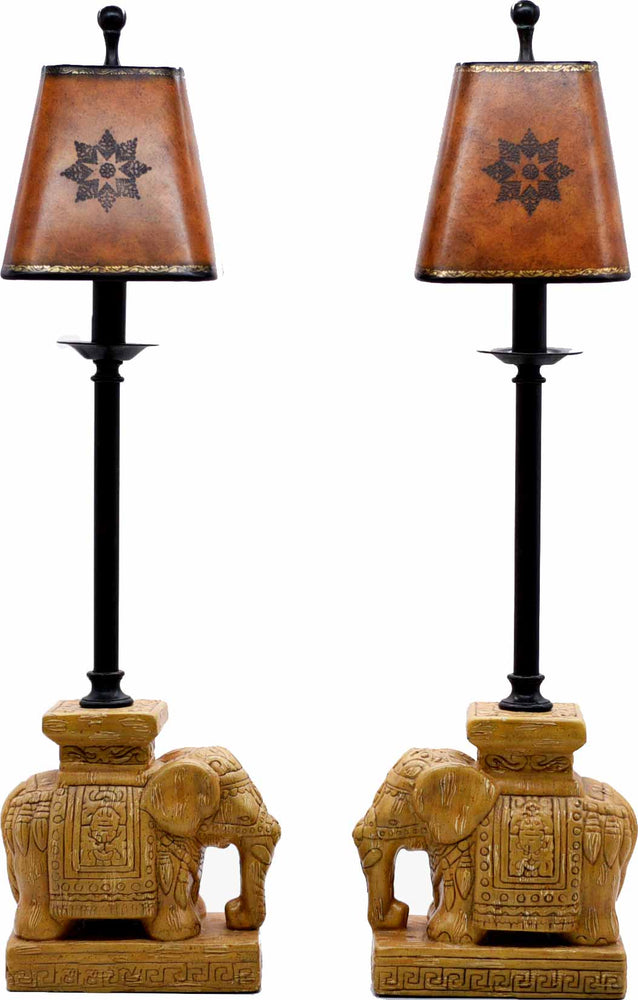 Vintage Maitland-Smith Cast Plaster Elephant Table Lamps - a Pa
