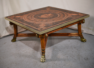 Vintage Centurian Mosaic Tiled Rattan Coffee Table with Brass Lion Paw