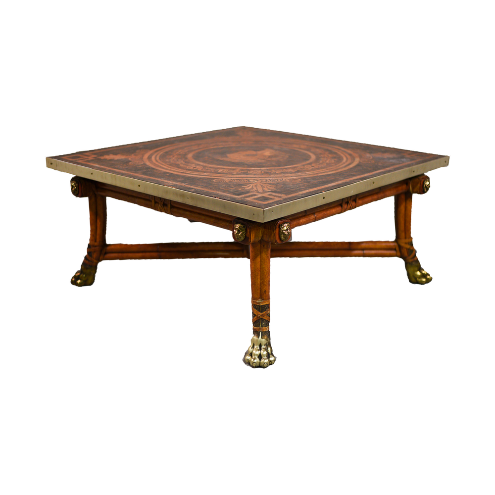 Vintage Centurian Mosaic Tiled Rattan Coffee Table with Brass Lion Paw