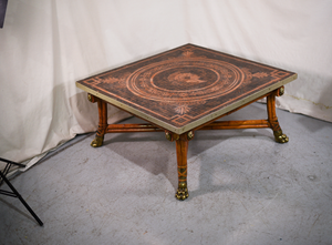 Vintage Centurian Mosaic Tiled Rattan Coffee Table with Brass Lion Paw