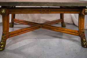 Vintage Centurian Mosaic Tiled Rattan Coffee Table with Brass Lion Paw