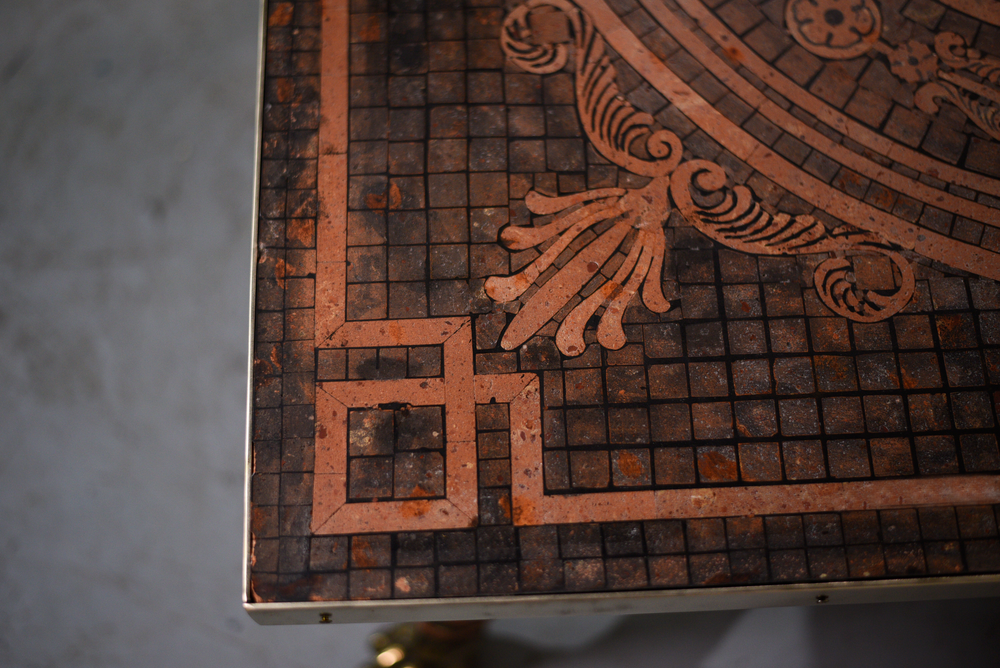Vintage Centurian Mosaic Tiled Rattan Coffee Table with Brass Lion Paw