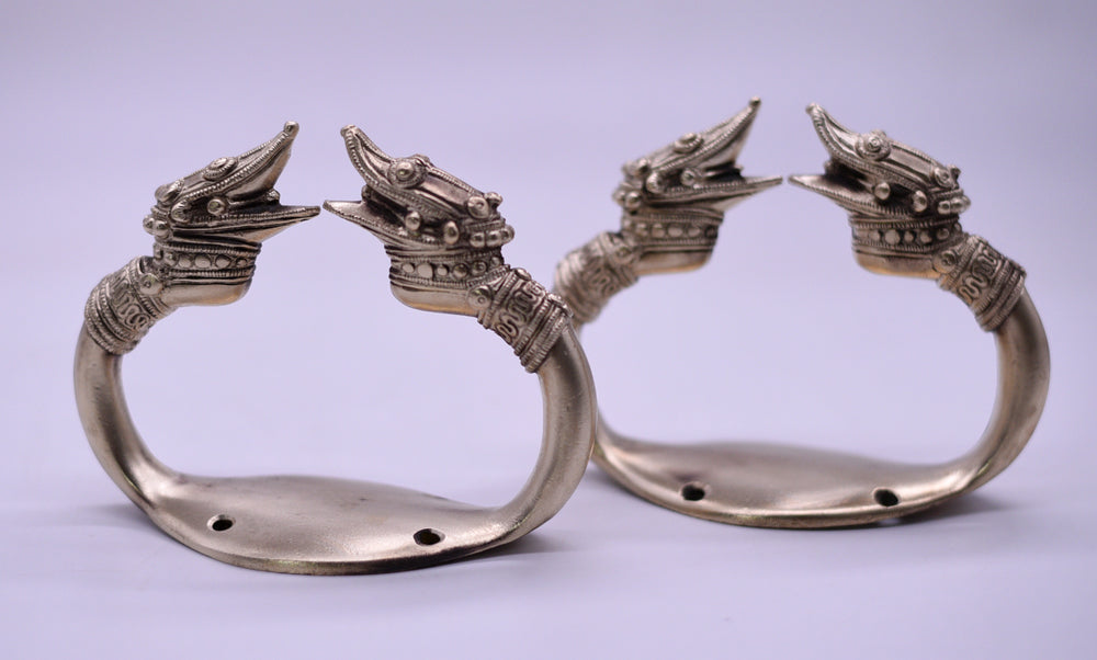 Vintage Chinoiserie Brass Dragon Towel Holders - A Pair