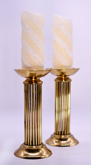 Products Vintage Classical Pillar Candle Holders in Brass - A Pair