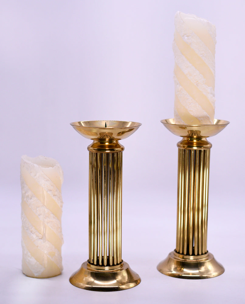 Vintage Classical Pillar Candle Holders in Brass - A Pair – Firebird  Furniture