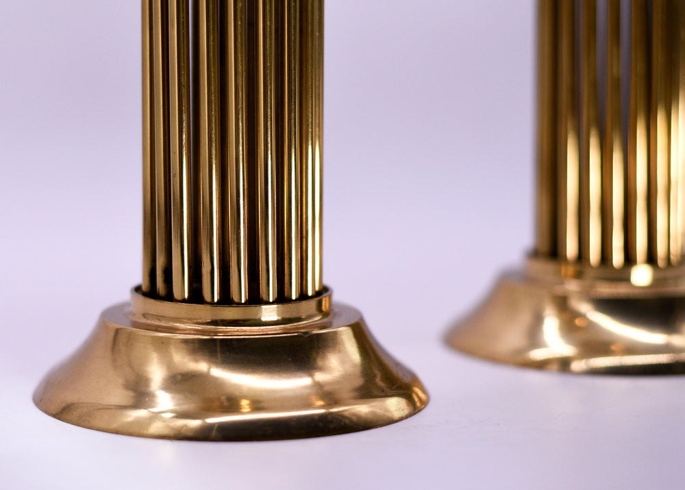 Products Vintage Classical Pillar Candle Holders in Brass - A Pair