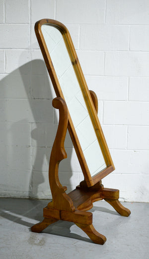 Vintage French Country Pine Cheval Floor Mirror