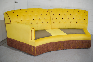 Vintage Hollywood Glam Semi-Circle Yellow Red Velour Curved Sofa Set - 2 Pieces