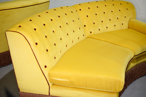 Vintage Hollywood Glam Semi-Circle Yellow Red Velour Curved Sofa Set - 2 Pieces