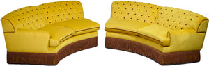 Vintage Hollywood Glam Semi-Circle Yellow Red Velour Curved Sofa Set - 2 Pieces