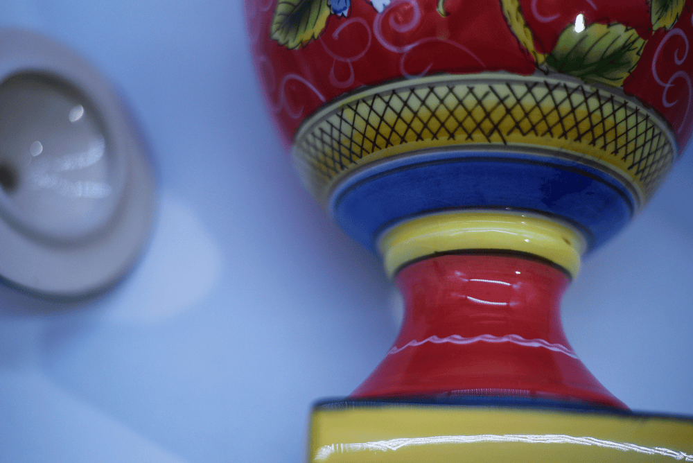 Vintage Italian Style Ceramic Lidded Urn with Painted Pears