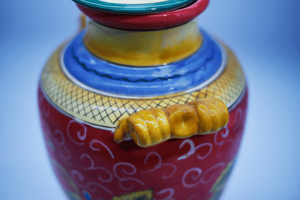 Vintage Italian Style Ceramic Lidded Urn with Painted Pears