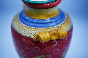 Vintage Italian Style Ceramic Lidded Urn with Painted Pears
