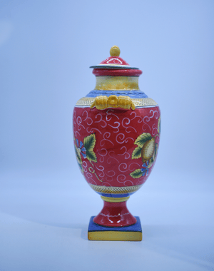 Vintage Italian Style Ceramic Lidded Urn with Painted Pears