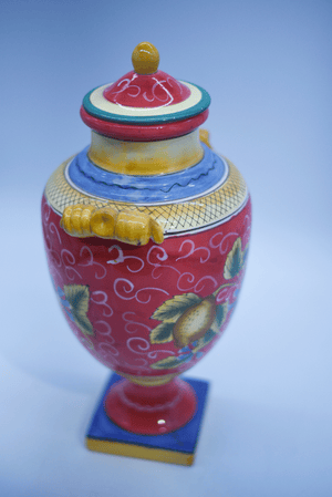 Vintage Italian Style Ceramic Lidded Urn with Painted Pears