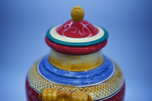 Vintage Italian Style Ceramic Lidded Urn with Painted Pears