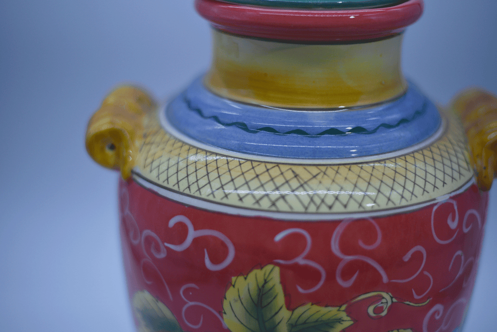 Vintage Italian Style Ceramic Lidded Urn with Painted Pears