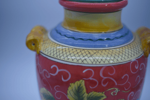 Vintage Italian Style Ceramic Lidded Urn with Painted Pears