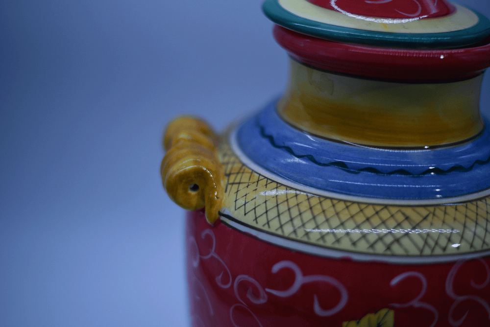 Vintage Italian Style Ceramic Lidded Urn with Painted Pears