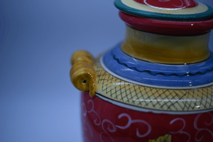 Vintage Italian Style Ceramic Lidded Urn with Painted Pears