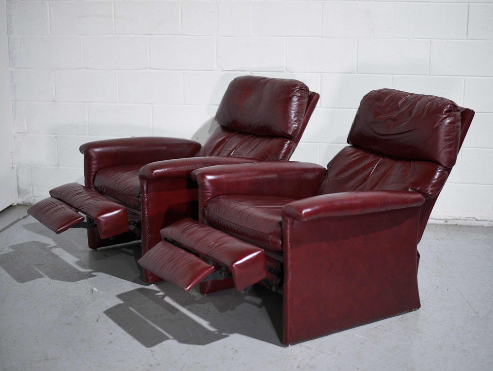 Vintage Genuine Oxblood Leather Recliner Chairs by Bradington Young - A Pair