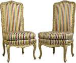 Vintage French Circus Stripe Satin Corner Chairs - A Pair