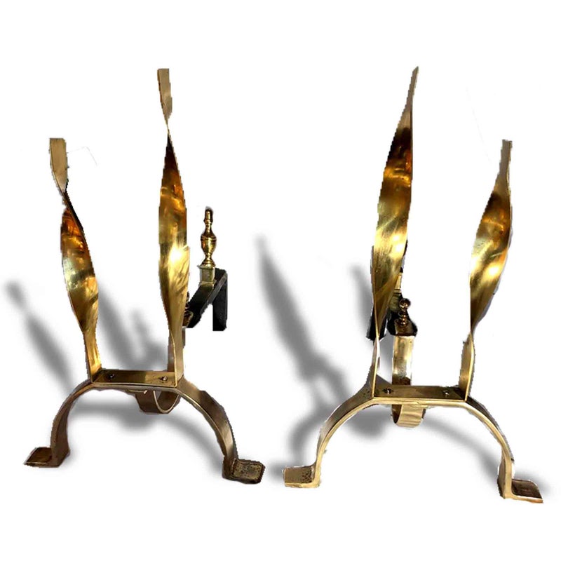 Mid-Century Flame Motif Andirons - a Pair