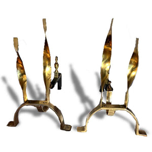 Mid-Century Flame Motif Andirons - a Pair