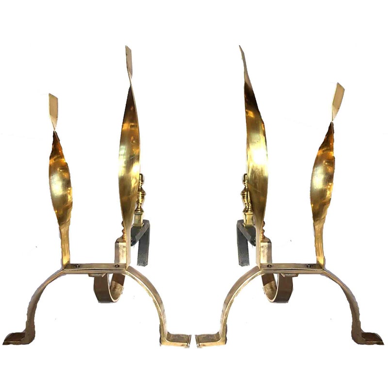 Mid-Century Flame Motif Andirons - a Pair